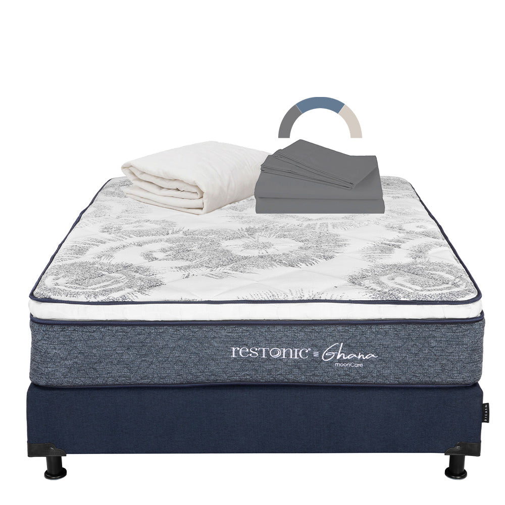 Colchón Restonic Ghana con Box con Ropa de Cama