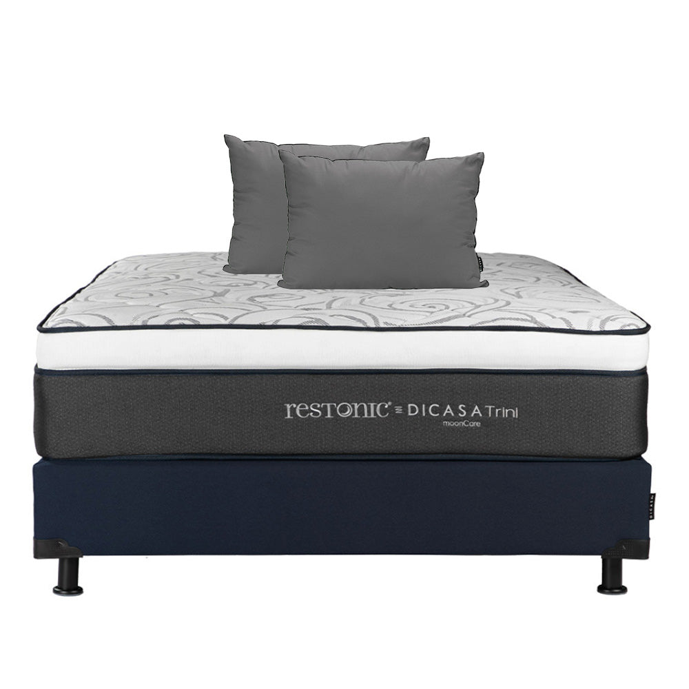 Colchón Restonic Trini con Box Azul con Ropa de Cama