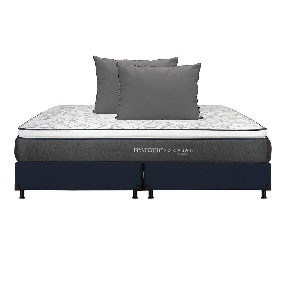 Colchón Restonic Trini con Box Azul con Ropa de Cama