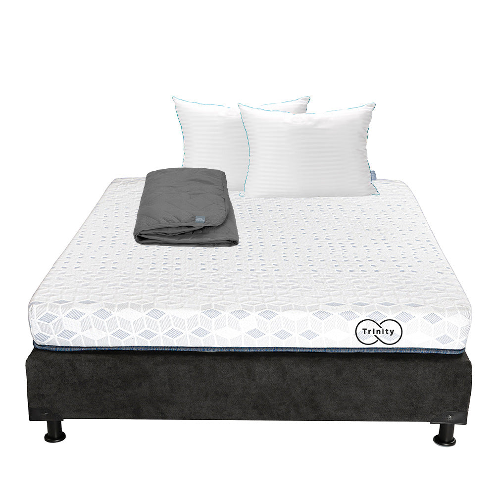 Colchón en Caja Trinity con Box con Ropa de Cama