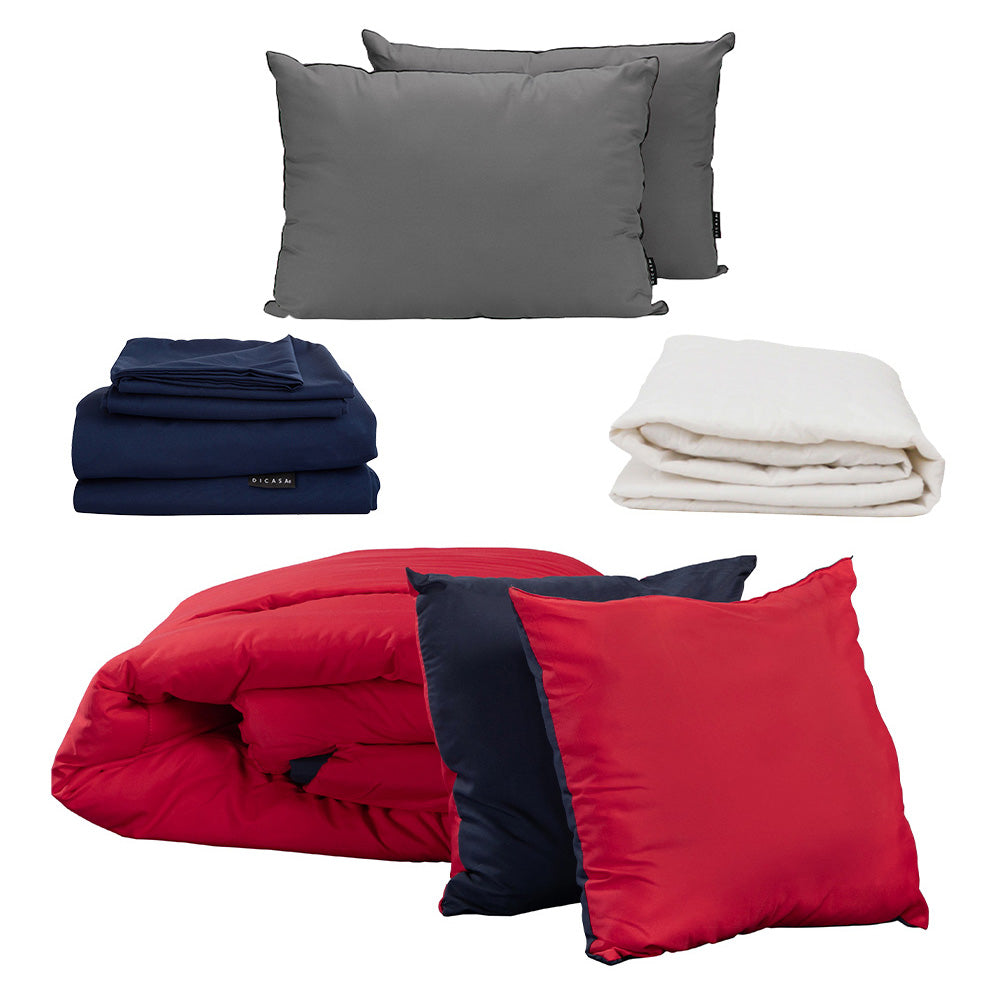 Edredón Couzy Azul Marino y Rojo con Ropa de Cama