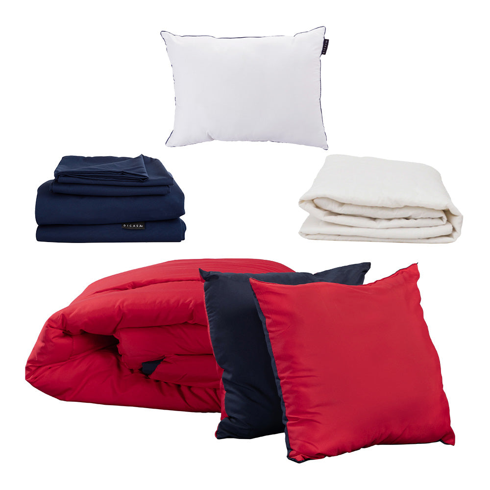 Edredón Couzy Azul Marino y Rojo con Ropa de Cama