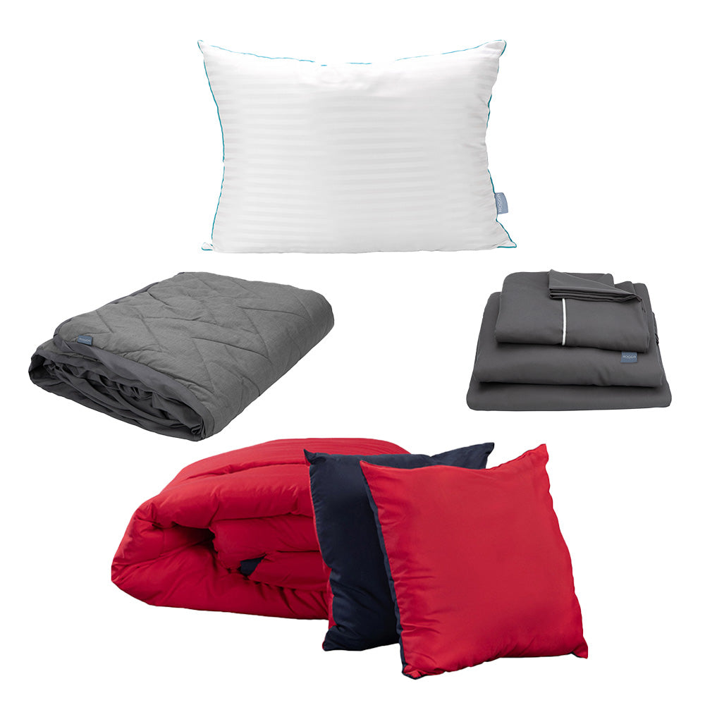 Edredón Couzy Azul Marino y Rojo con Ropa de Cama