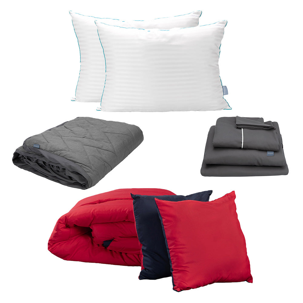 Edredón Couzy Azul Marino y Rojo con Ropa de Cama