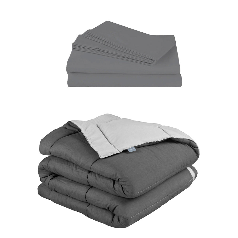 Edredón Rogga Gris Oxford-Gris Perla con Ropa de Cama