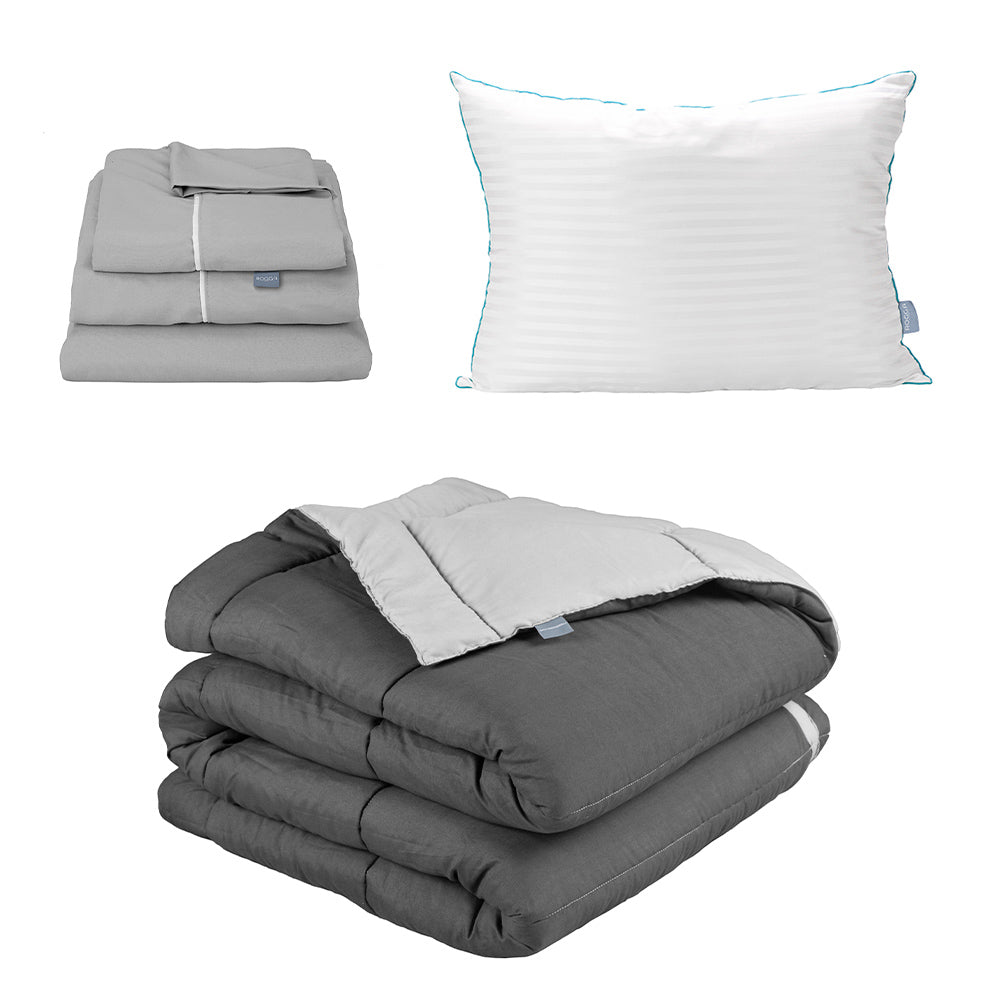 Edredón Rogga Gris Oxford-Gris Perla con Ropa de Cama