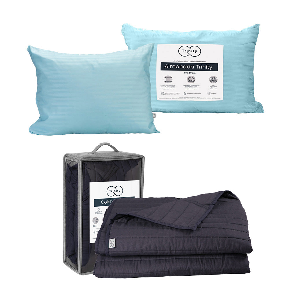 Colcha Trinity Azul Marino con Ropa de Cama