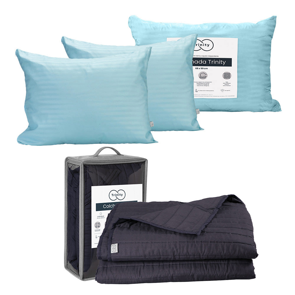Colcha Trinity Azul Marino con Ropa de Cama