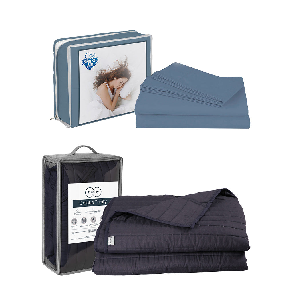 Colcha Trinity Azul Marino con Ropa de Cama