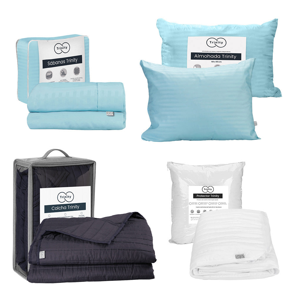 Colcha Trinity Azul Marino con Ropa de Cama