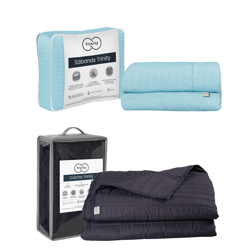 Colcha Trinity Azul Marino con Ropa de Cama