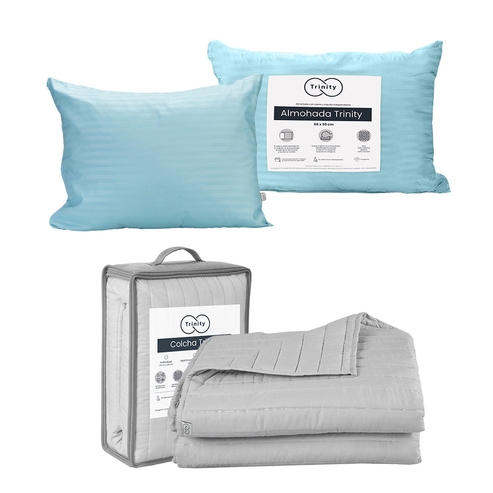 Colcha Trinity Gris Perla con Ropa de Cama