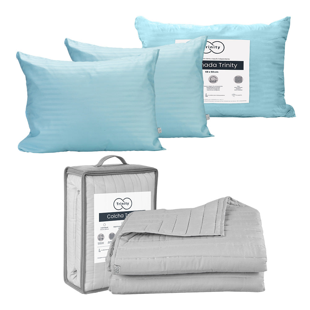 Colcha Trinity Gris Perla con Ropa de Cama