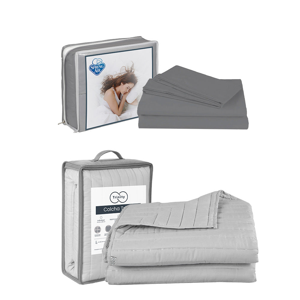 Colcha Trinity Gris Perla con Ropa de Cama