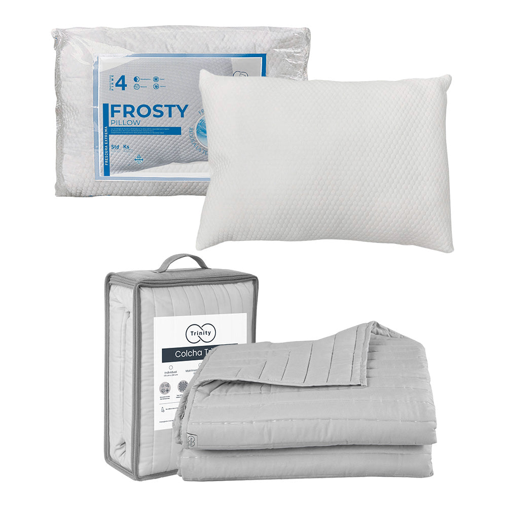 Colcha Trinity Gris Perla con Ropa de Cama