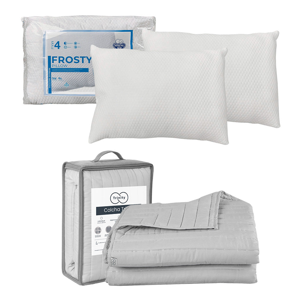 Colcha Trinity Gris Perla con Ropa de Cama