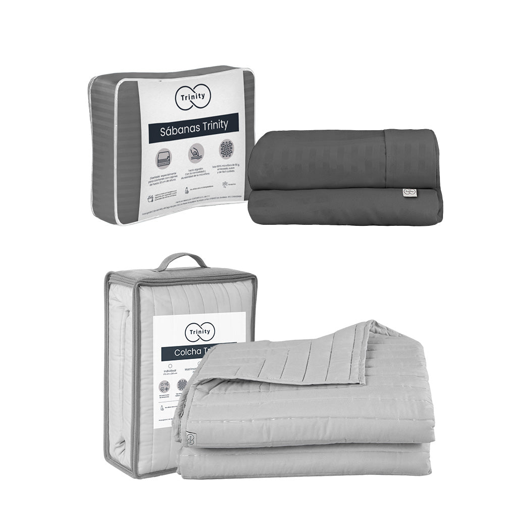 Colcha Trinity Gris Perla con Ropa de Cama