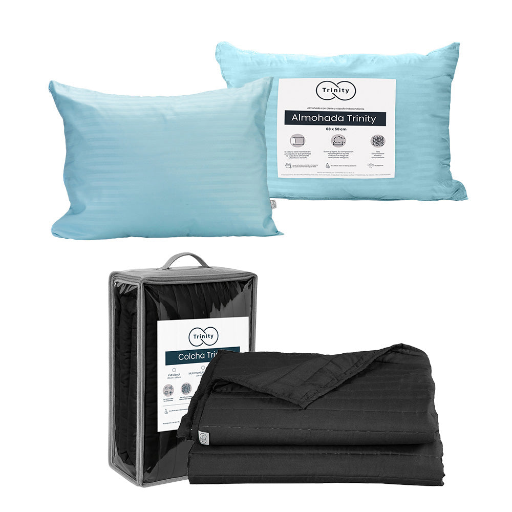 Colcha Trinity Negra con Ropa de Cama