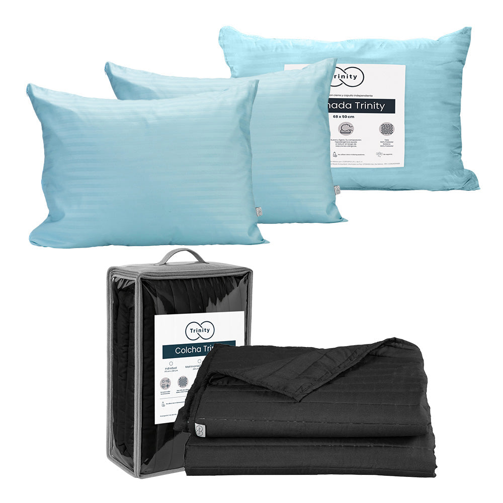 Colcha Trinity Negra con Ropa de Cama