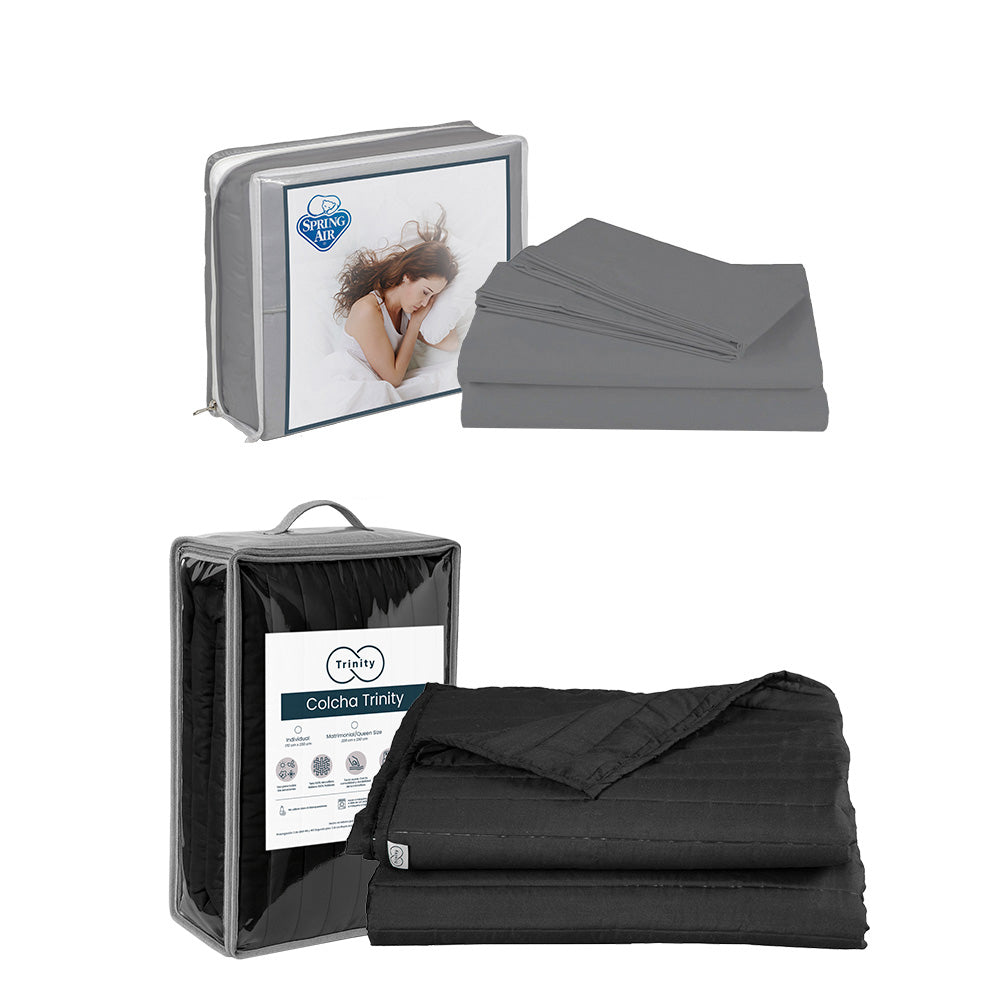 Colcha Trinity Negra con Ropa de Cama