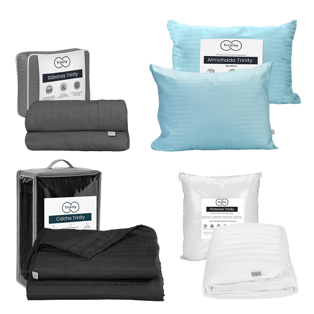 Colcha Trinity Negra con Ropa de Cama