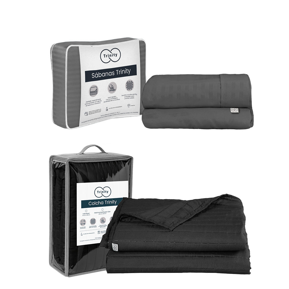 Colcha Trinity Negra con Ropa de Cama
