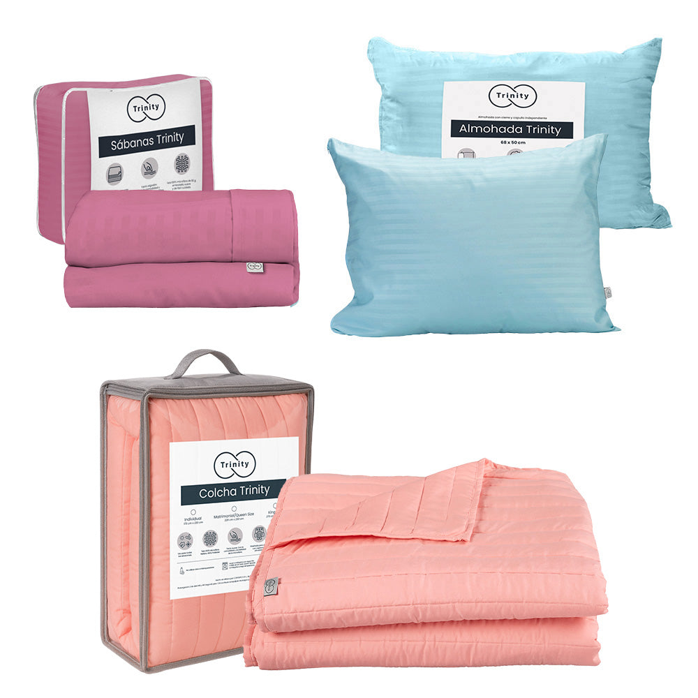 Colcha Trinity Rosa con Ropa de Cama