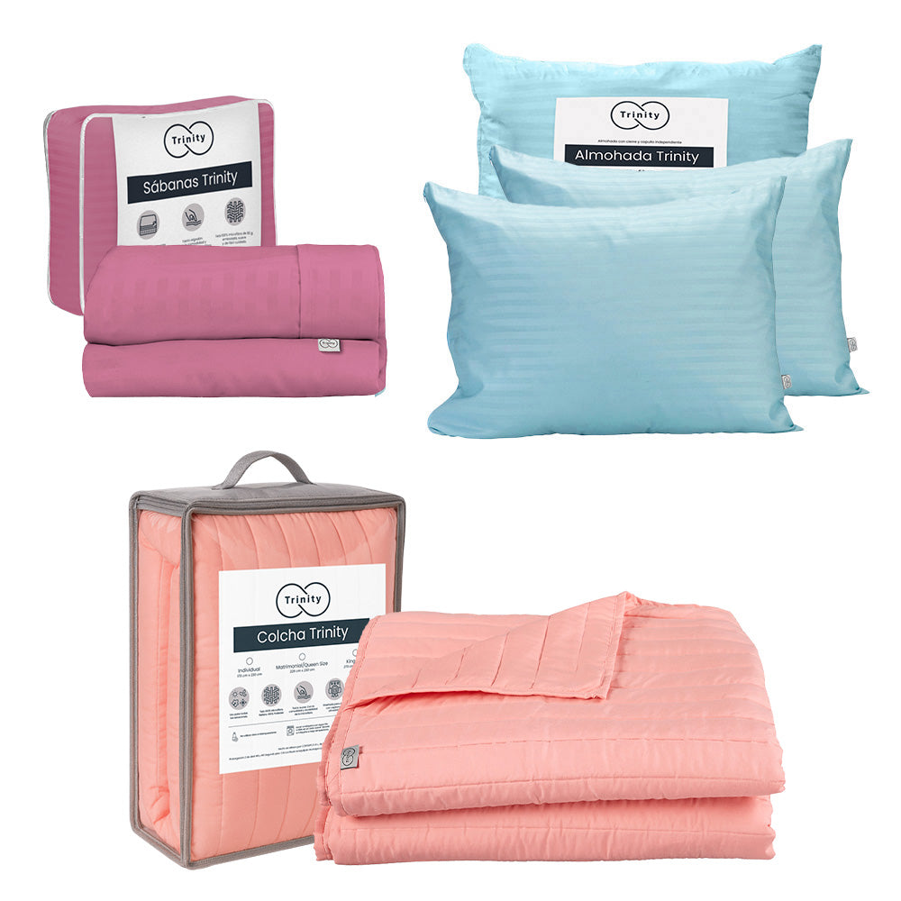 Colcha Trinity Rosa con Ropa de Cama