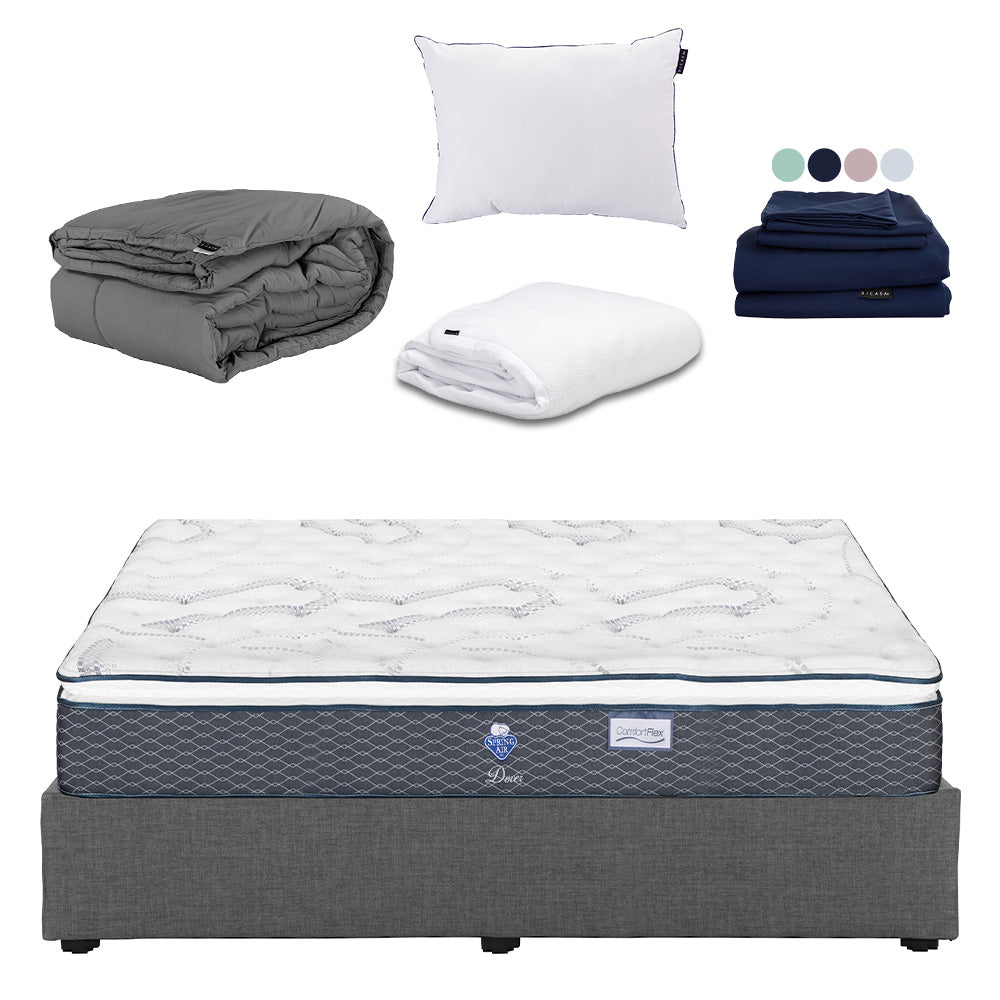 Colchón Spring Air Dover con Base Cama y Ropa de Cama
