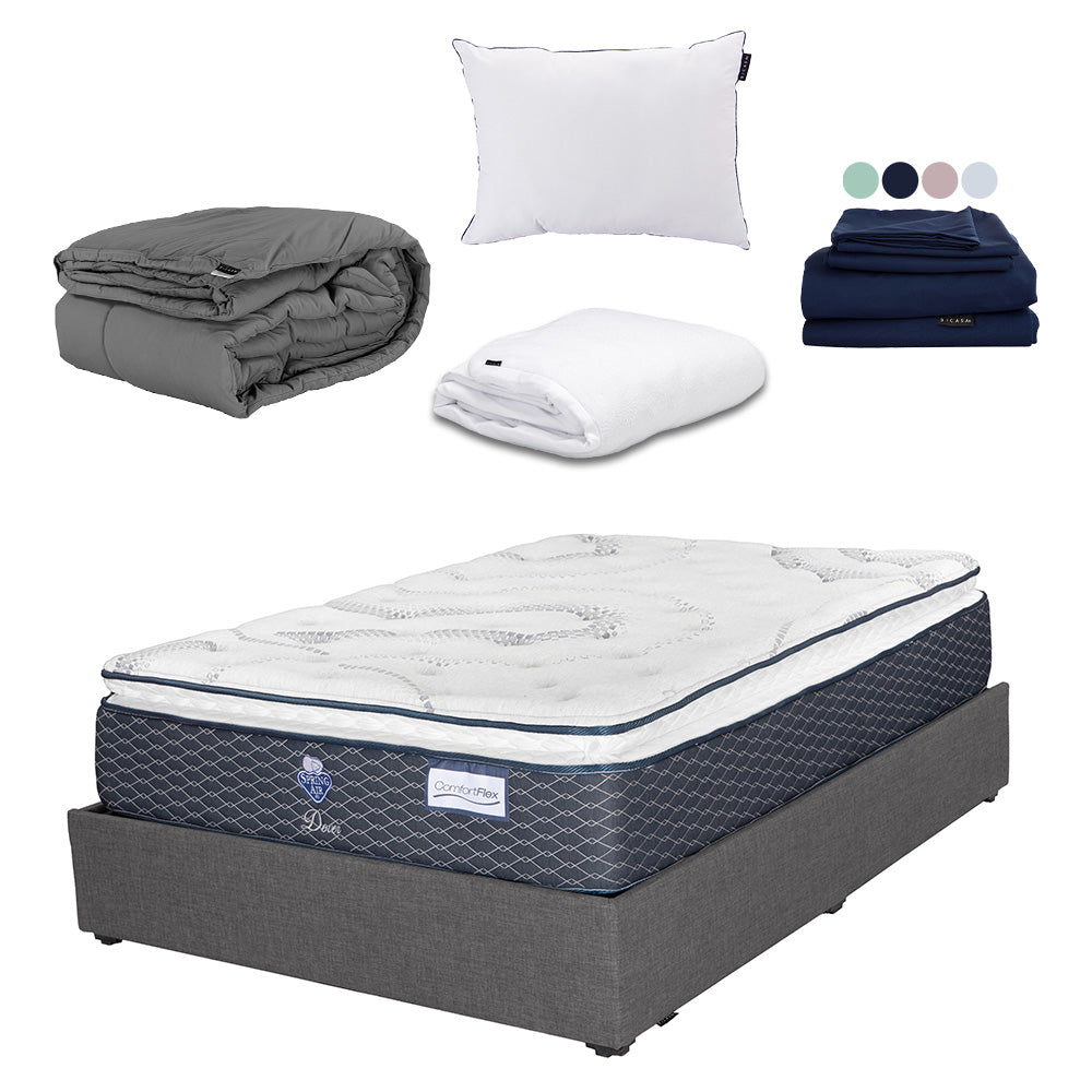 Colchón Spring Air Dover con Base Cama y Ropa de Cama