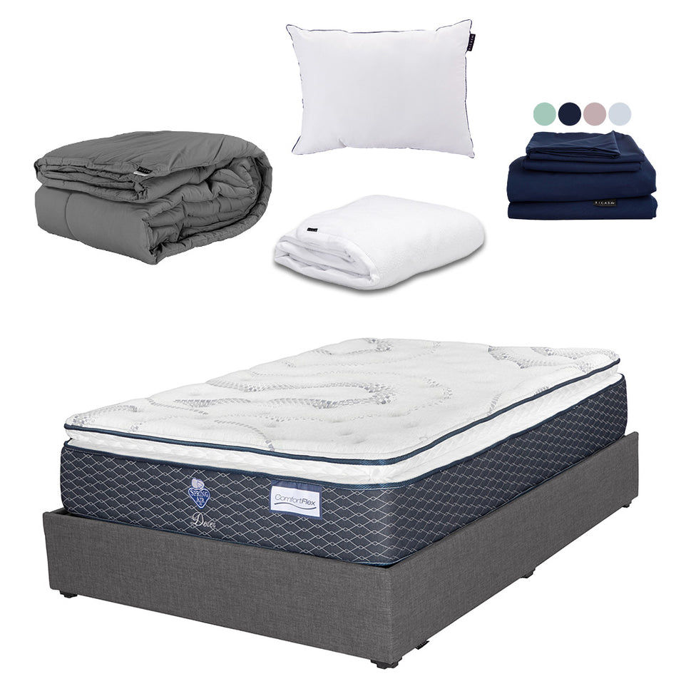 Colchón Spring Air Dover con Base Cama y Ropa de Cama