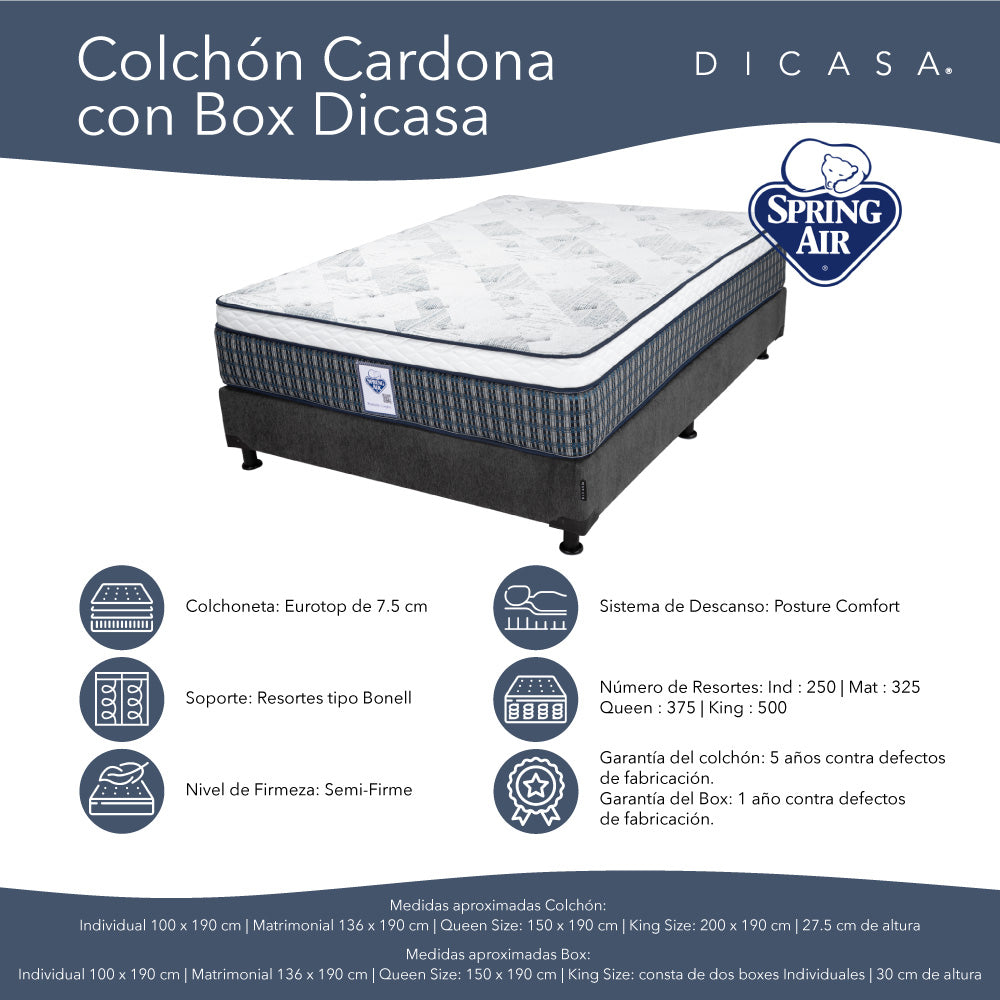 Colchón Spring Air Cardona con Box con Ropa de Cama