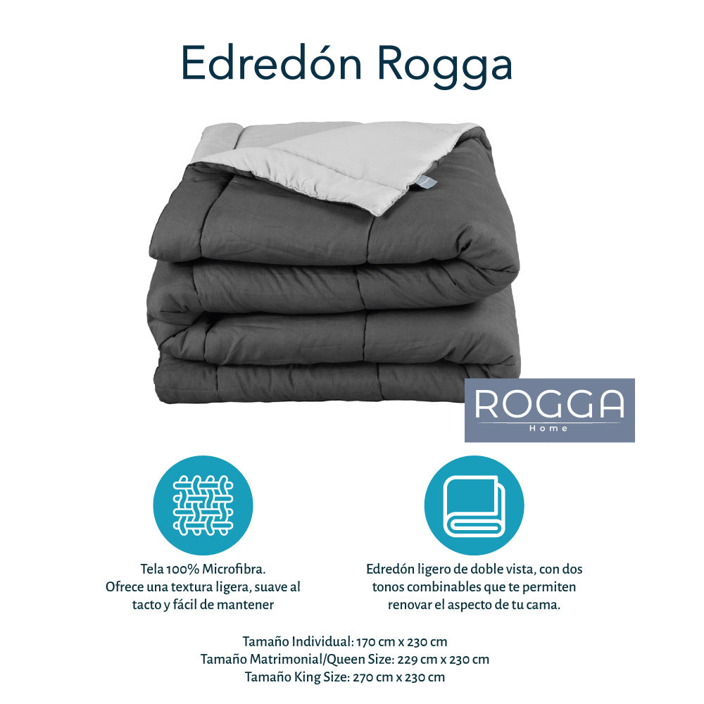 Edredón Rogga Gris Oxford-Gris Perla con Ropa de Cama