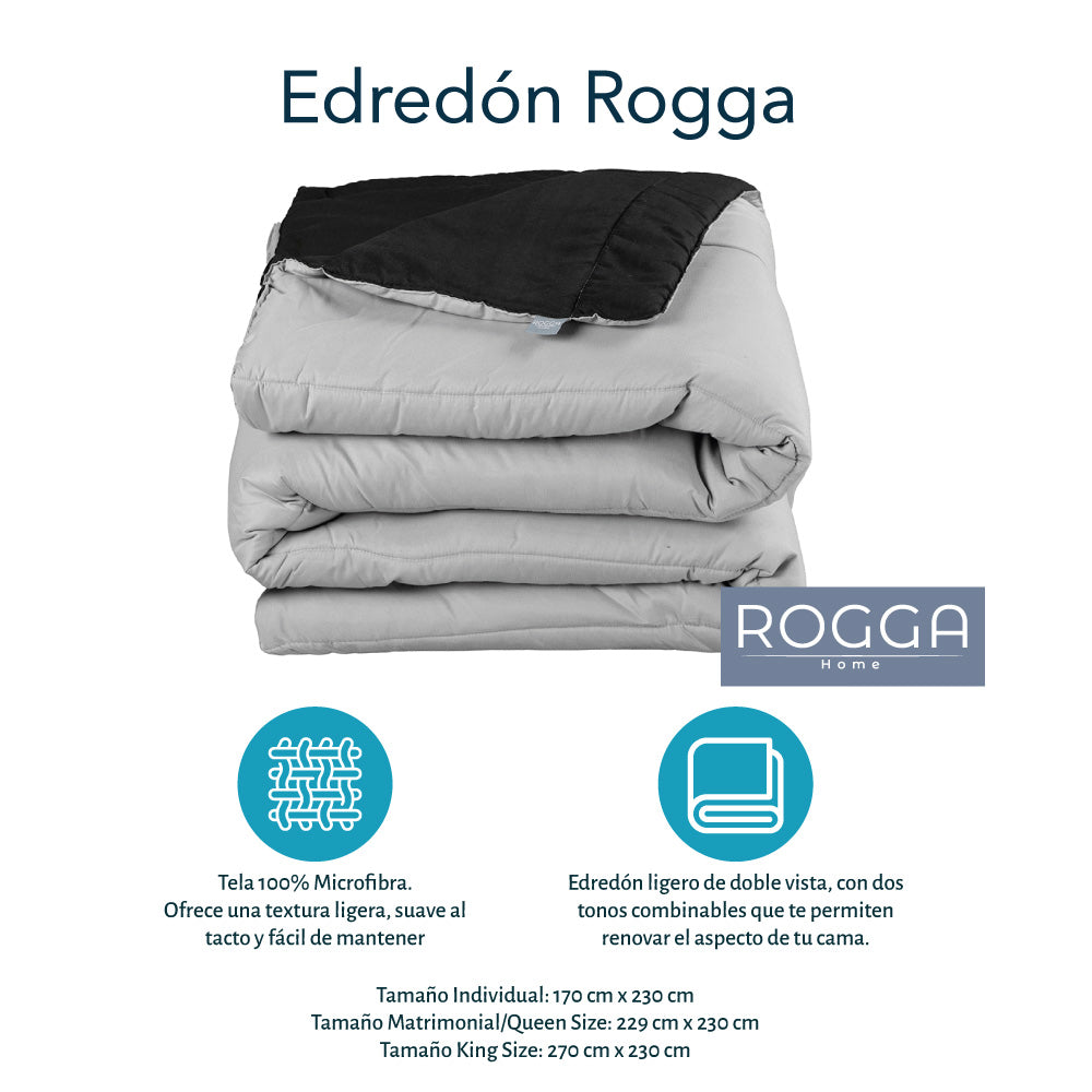Edredón Rogga Negro-Gris Perla con Ropa de Cama