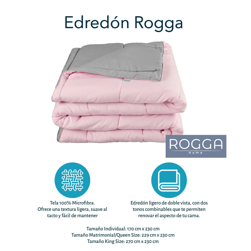 Edredón Rogga Rosa-Gris Perla con Ropa de Cama