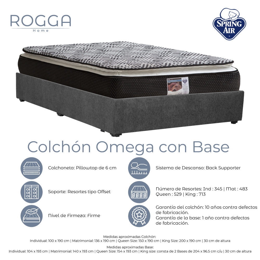 Colchón Spring Air Omega con Base Cama y Ropa de Cama