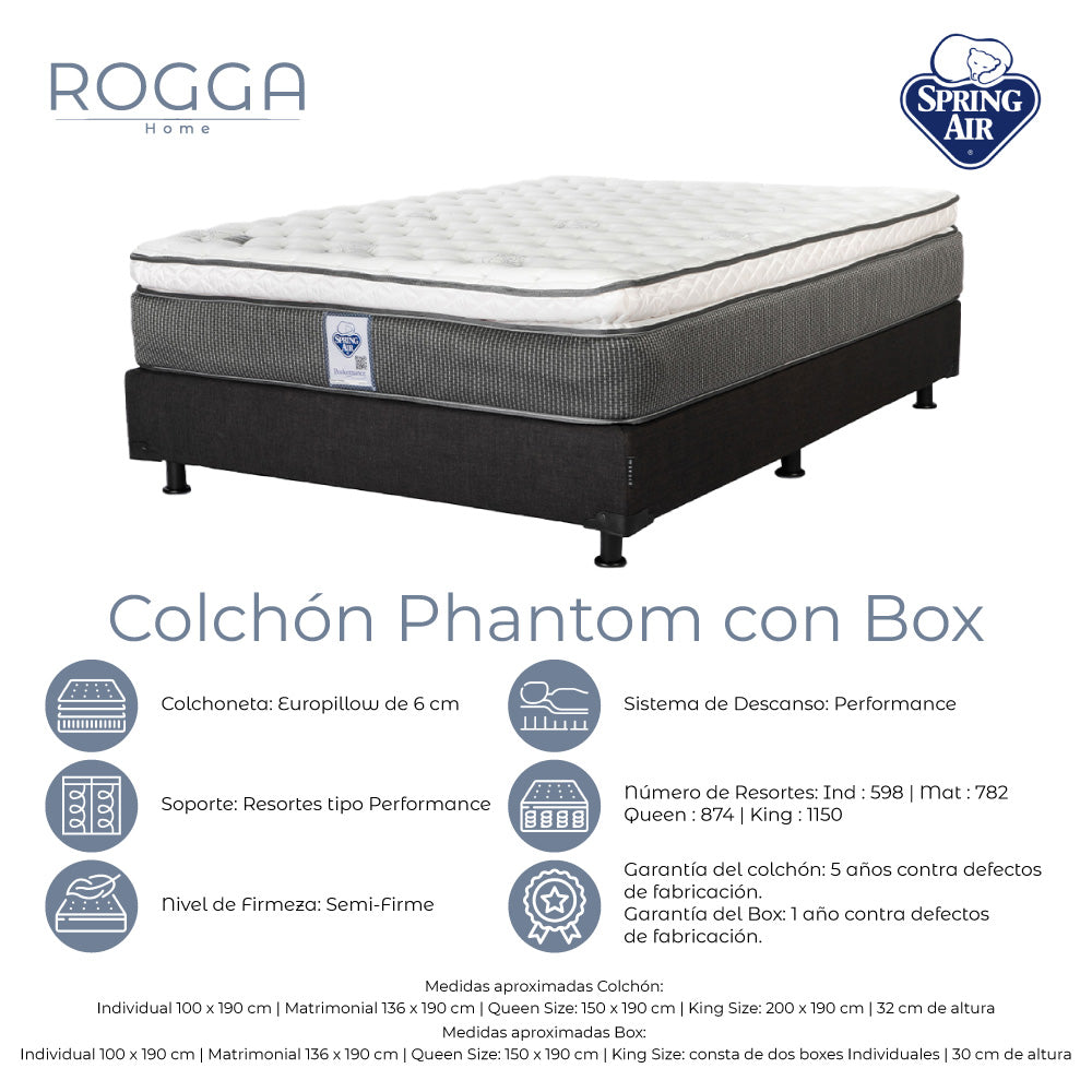 Colchón Spring Air Phantom con Box con Ropa de Cama