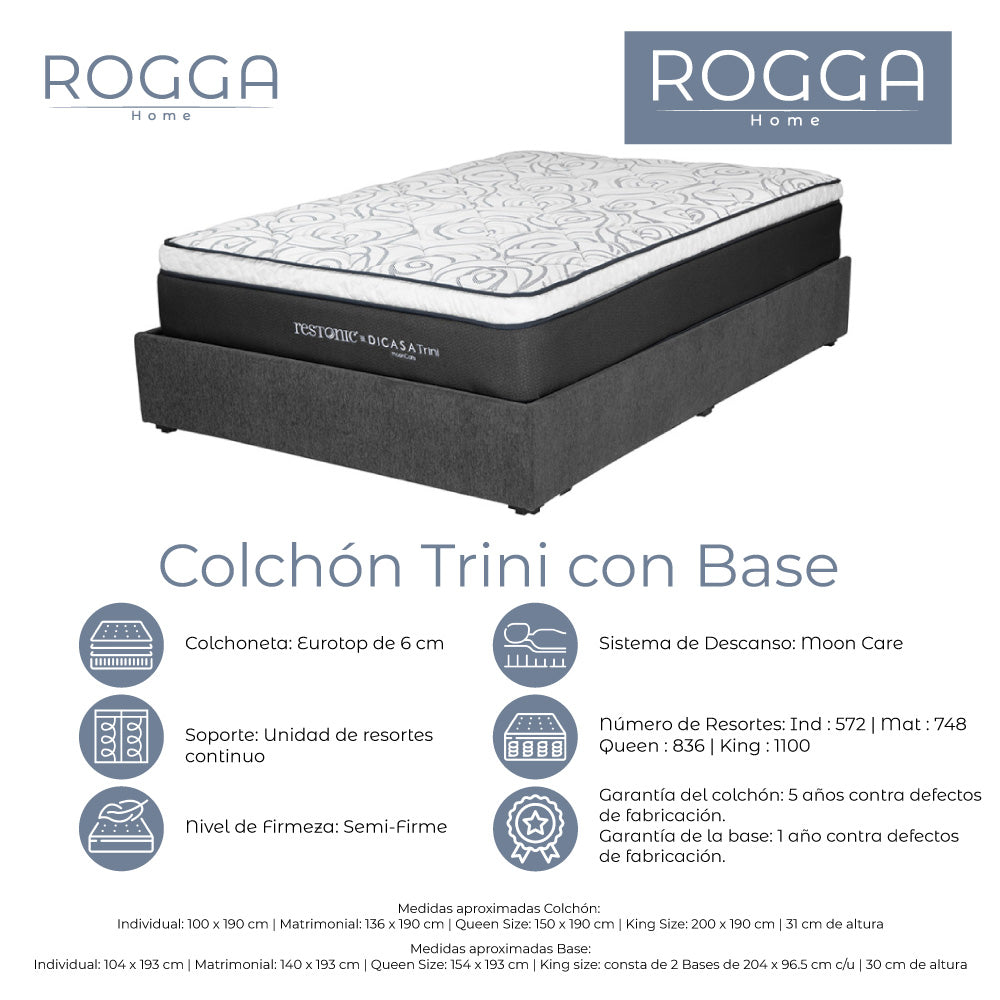 Colchón Restonic Trini con Base Cama y Ropa de Cama