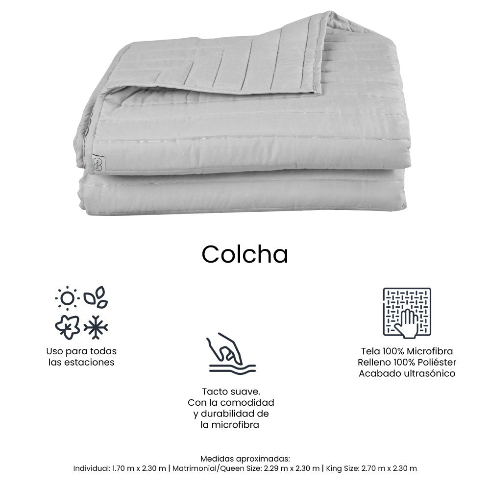 Colcha Trinity Gris Perla con Ropa de Cama