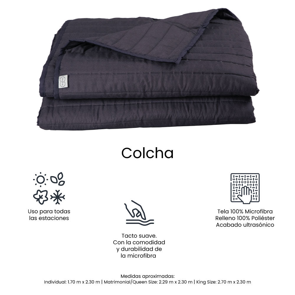 Colcha Trinity Azul Marino con Ropa de Cama