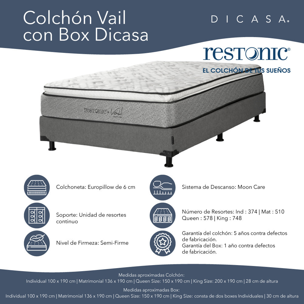 Colchón Restonic Vail con Box con Ropa de Cama
