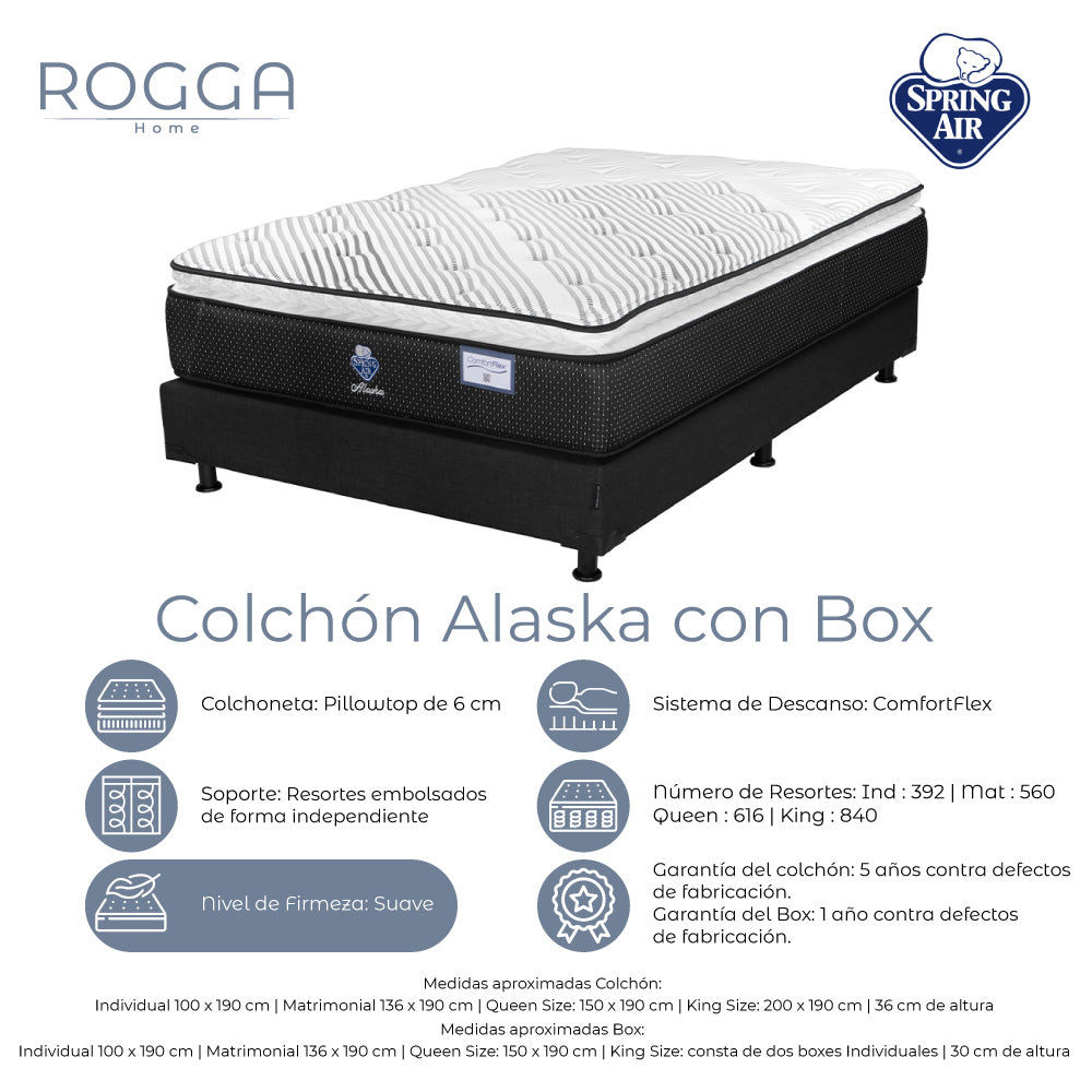 Colchón Spring Air Alaska con Box con Ropa de Cama