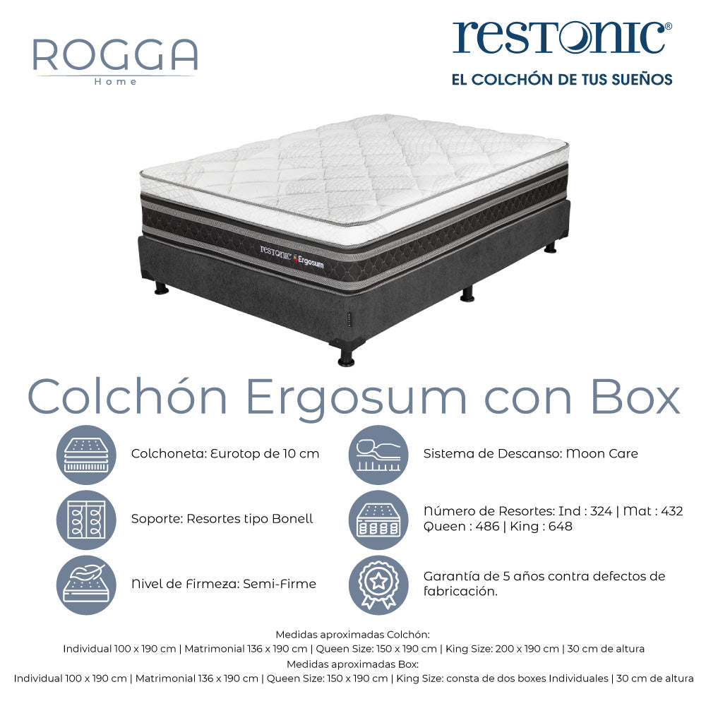 Colchón Restonic Ergosum Con Box Con Ropa de Cama