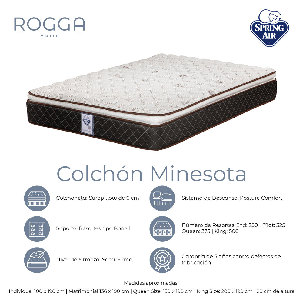 Colchón Spring Air Minesota con Ropa de Cama