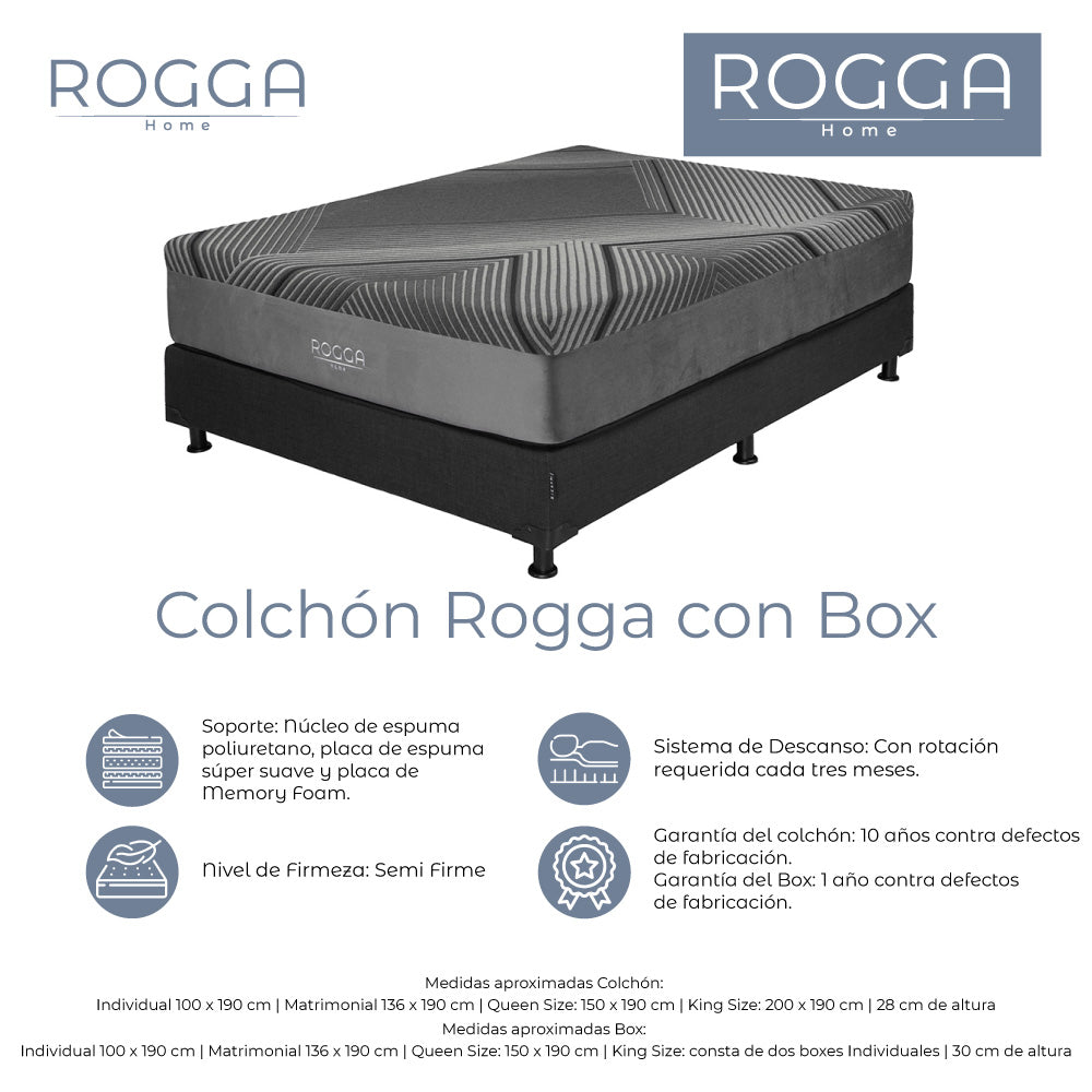Colchón Rogga con Box con Ropa de Cama