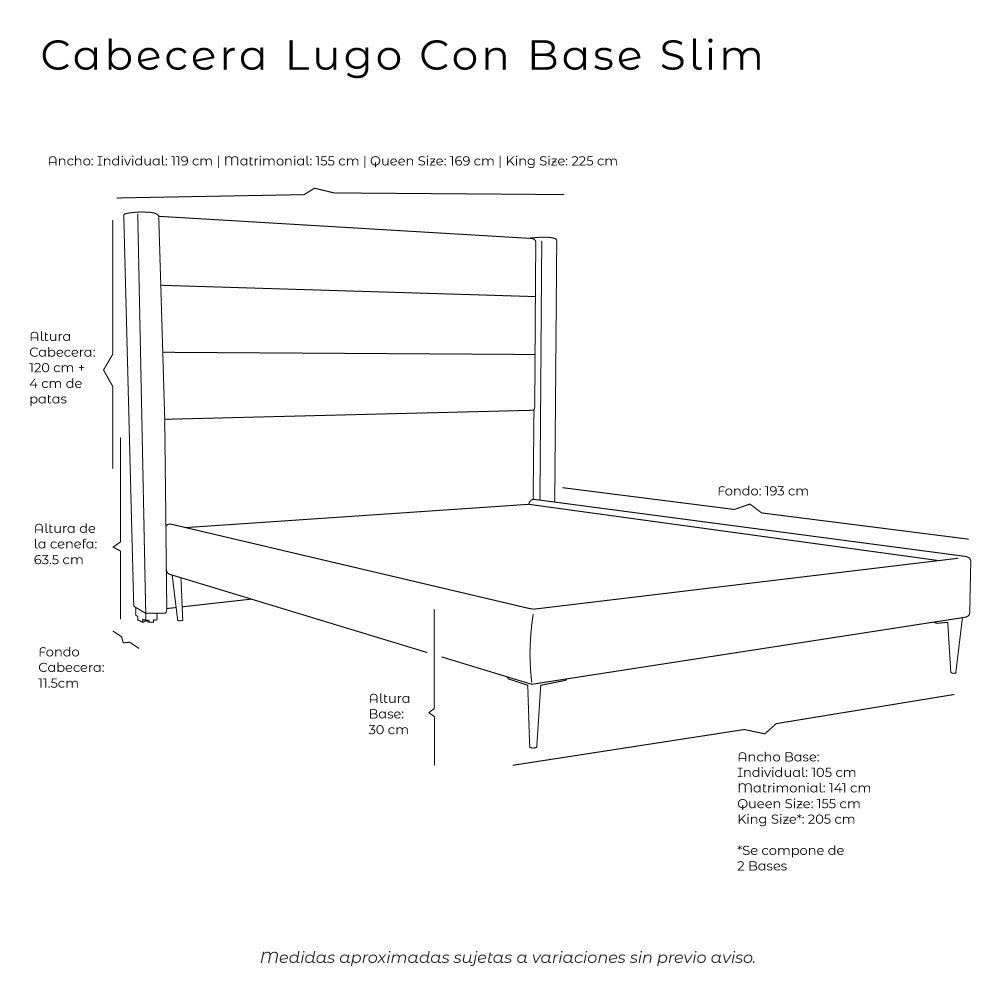 Cabecera Lugo con Base Cama Slim Azul con Ropa de Cama