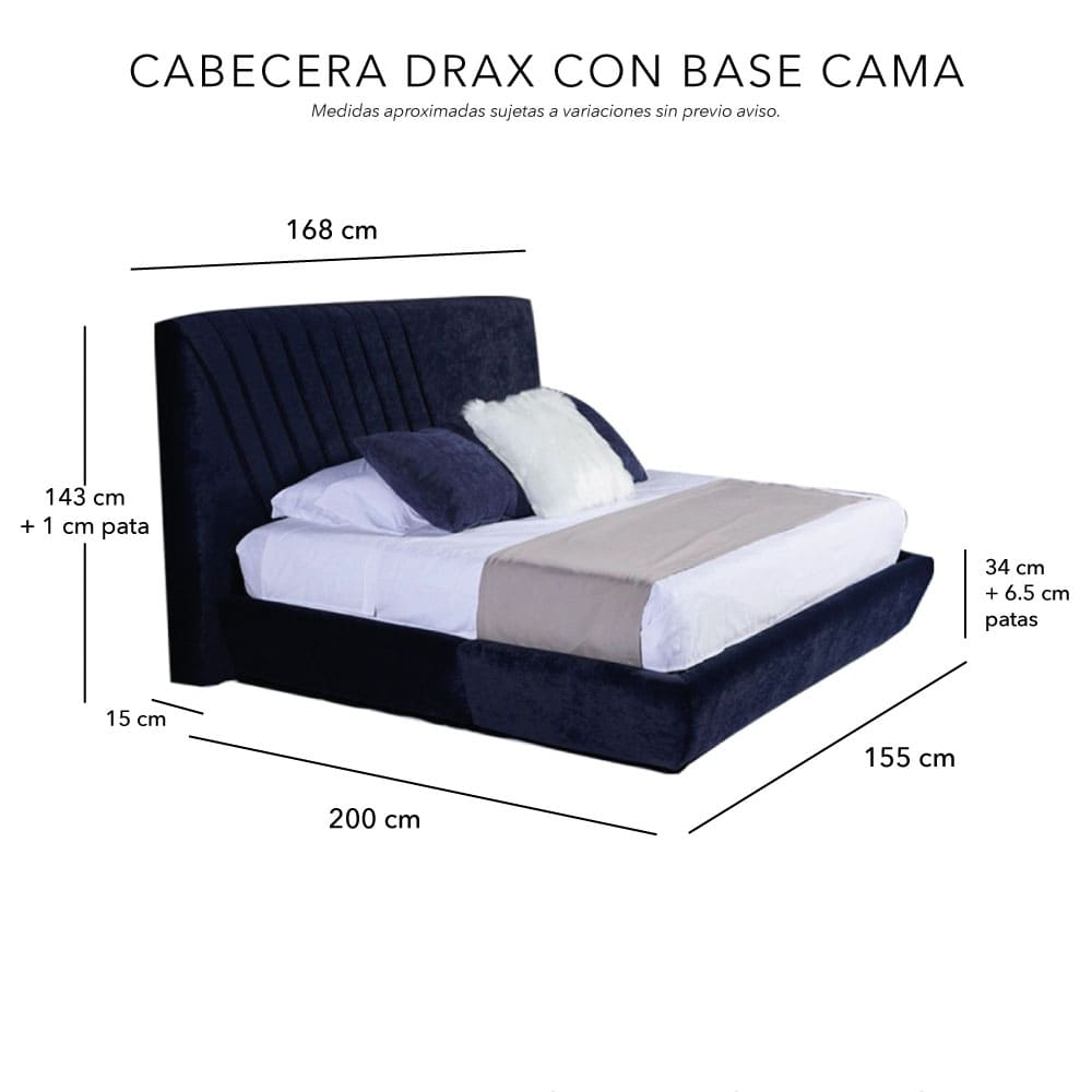 Cabecera Drax con Base Cama Azul. Regalo: Almohadas, Frazada y Libro