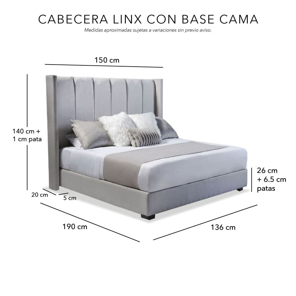 Cabecera Linx con Base Cama Gris. Regalo: Almohadas, Frazada y Libro