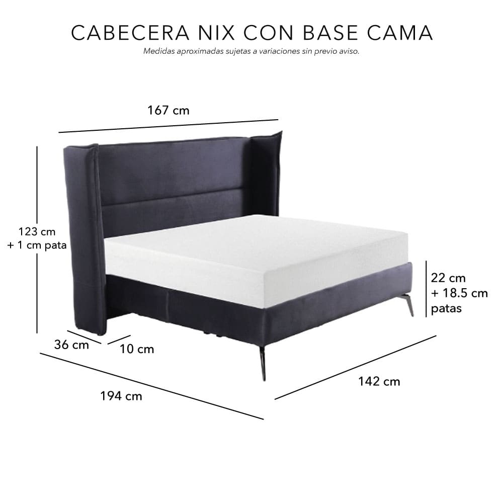 Cabecera Nix con Base Cama Gris. Regalo: Almohadas, Frazada y Libro