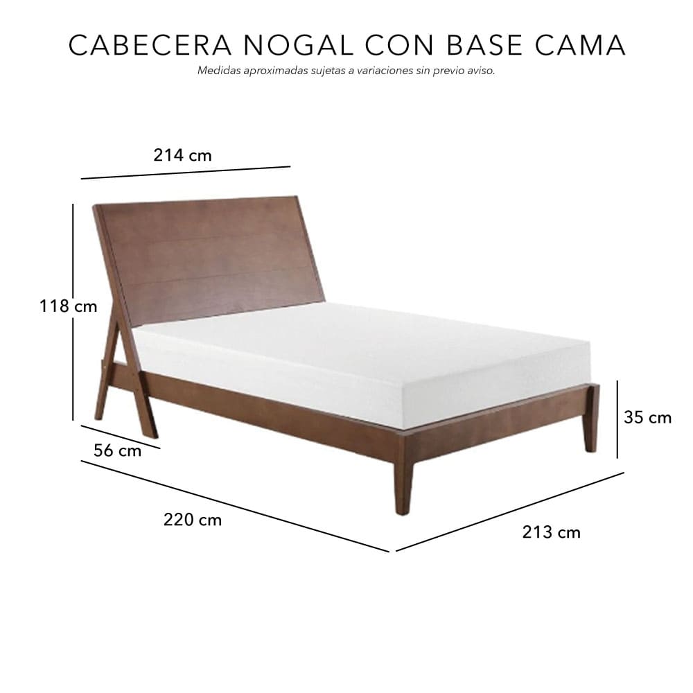 Cabecera Nogal con Base Cama con 2 burós. Regalo: Almohadas, Frazada y Libro